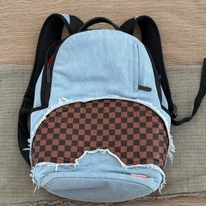 Spray Ground Denim and Checkered Backpack